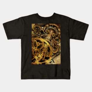 Time counter. Clockwork and octopus steampunk Kids T-Shirt